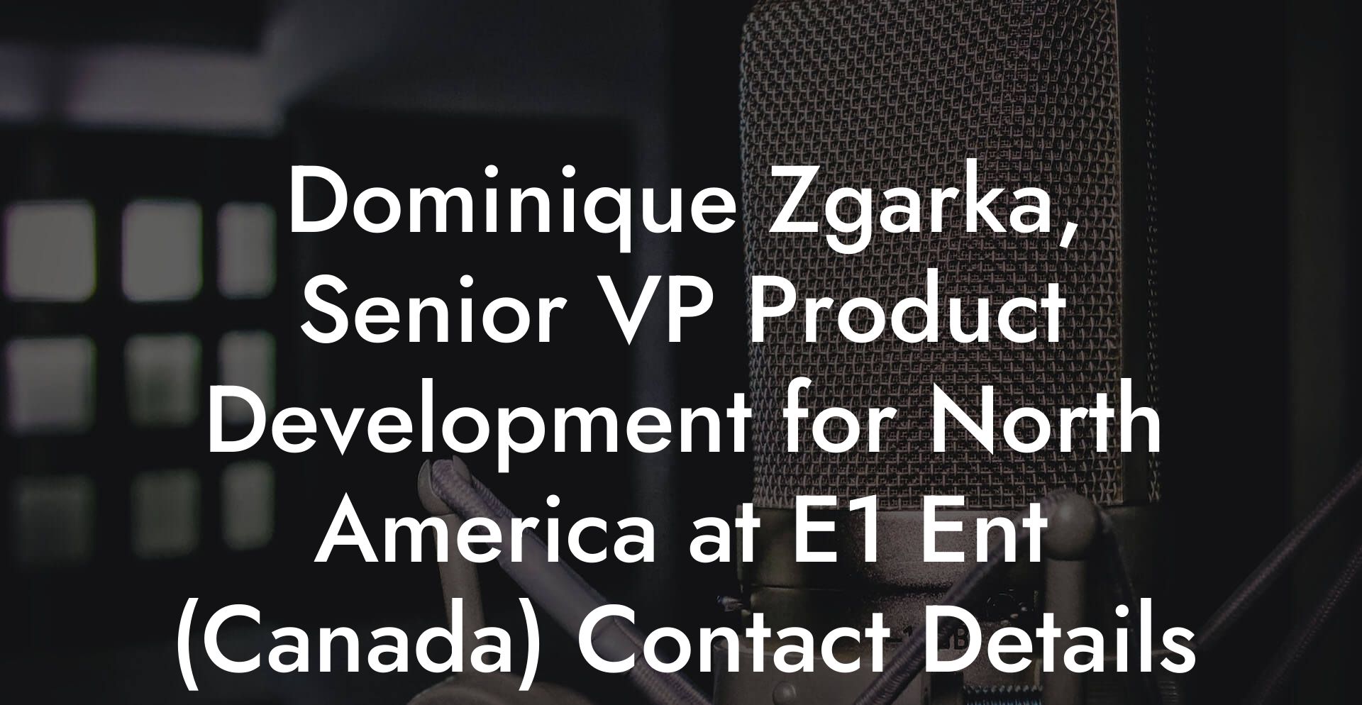 Dominique Zgarka, Senior VP Product Development for North America at E1 Ent (Canada) Contact Details