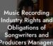 Music Recording Industry Rights and Obligations of Songwriters and Producers Managers